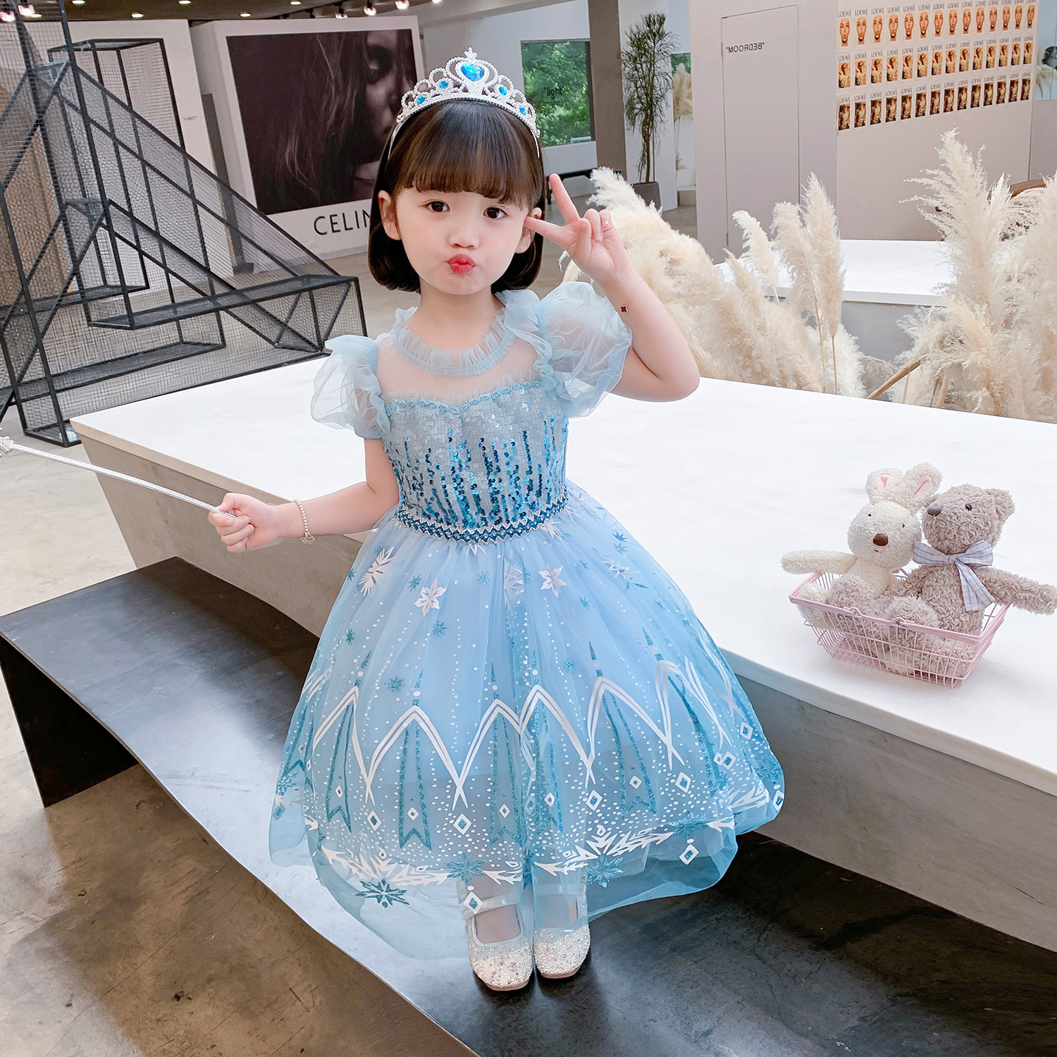 Girls Snow Dress up Party Dress Kids Fancy Dress for Elsa
